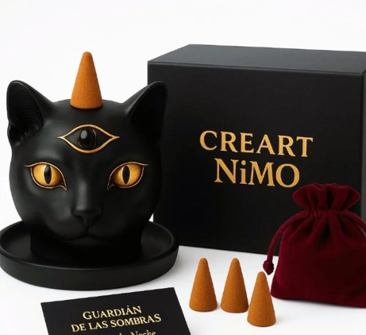 GUARDIÁN DE LAS SOMBRAS – QUEMADOR INCIENSO CON OBSIDIANA PROTECTORA