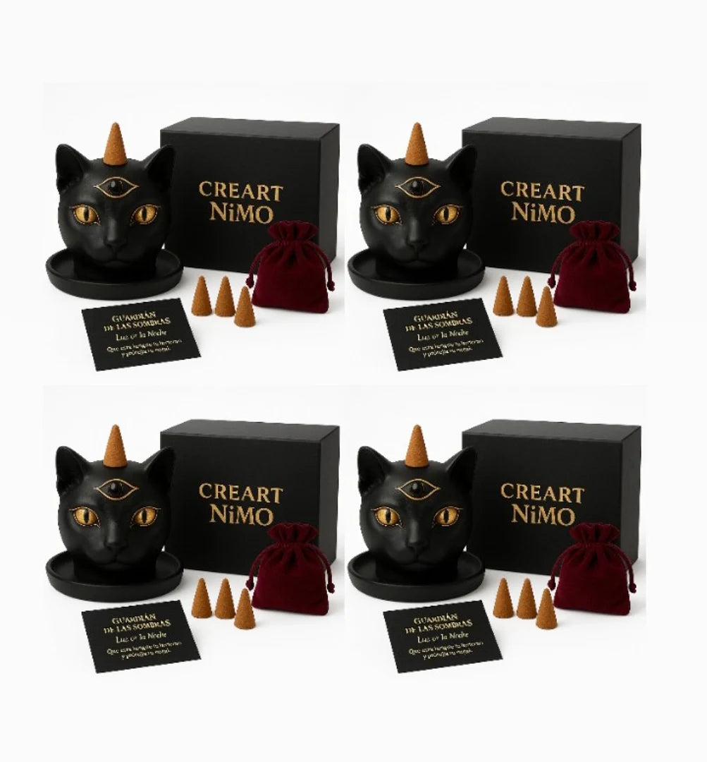 GUARDIÁN DE LAS SOMBRAS – QUEMADOR INCIENSO CON OBSIDIANA PROTECTORA