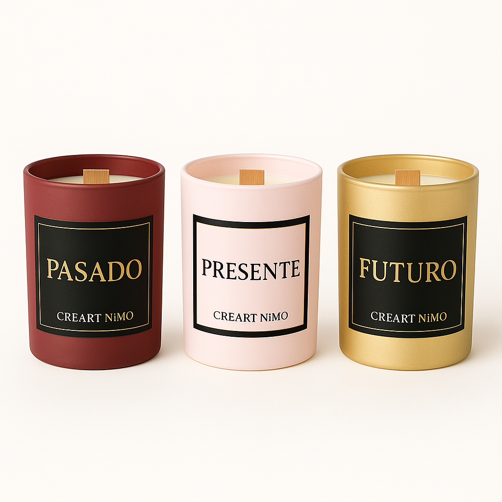 COLECCIÓN MITO- PASADO- PRESENTE- FUTURO- AROMATERAPIA EN VELAS RITUALIZADAS